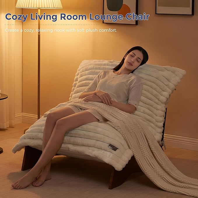 MAXYOYO Adjustable Living Room Chair, Convertible Bean Bag Chair & Recliner with Frame, Removable Cushion Floor Sofa Striped Fabric, Soft Upholstered Lounge for Bedroom, Dorm, Beige