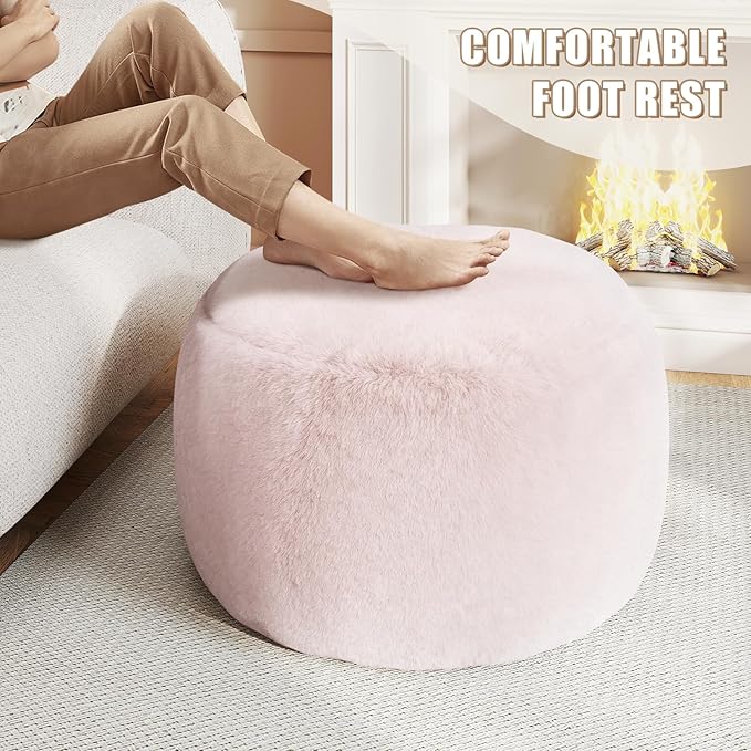 Gericco Round Stuffed Pouf Ottoman for Foot Rest, A Round Modern Foam Filled Poufs, Floor Chair for Living Room, Nursery, Dorm, A Soft Modern Foot Stool Perfect to Rest Your Feet (Pink, 29Inch)