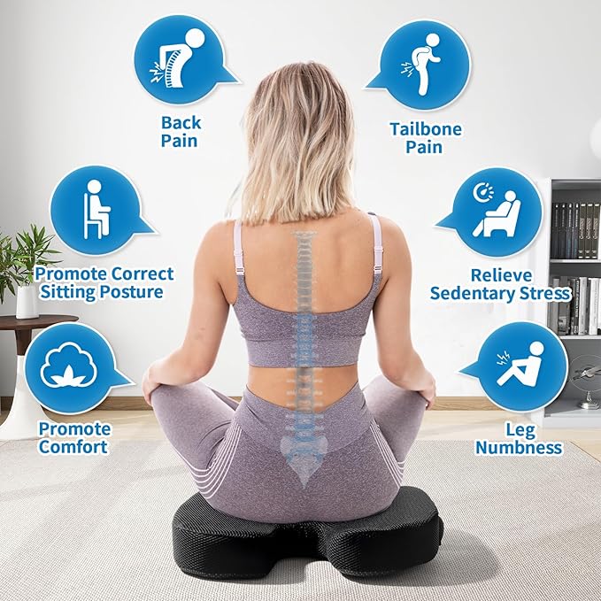 Memory Foam Car Seat Cushion, Non Slip Ergonomic Cushion for Office Chairs, Cars, Desk, Gaming & Wheelchair, Breathable Mesh Pad for Tailbone Pain Relief, Sciatica & Back Support, Black
