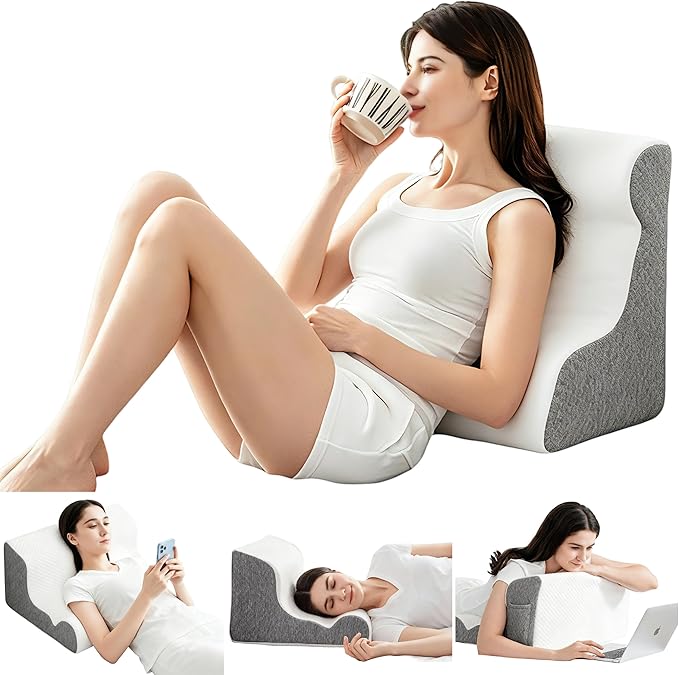 ZerOra Reading Pillow for Sitting Up in Bed Rest, Lumbar Neck Support Pillow with Back Support, Home Bedroom Sofa Dorm Essentials for Sleeping Reading Gaming Foot Rest Floor Chair Cushion-White