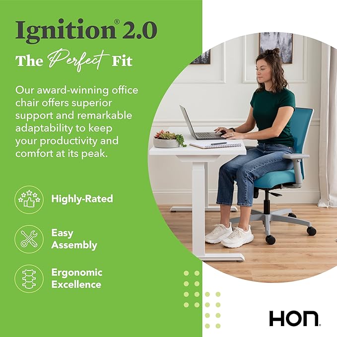 HON Ignition 2.0 Low Back Task Chair, Spectrum Mesh, Standard Synchro-Tilt Control, Office Chair with Lumbar Support, Height and Width Adjustable Arms, Titanium Frame, Sky