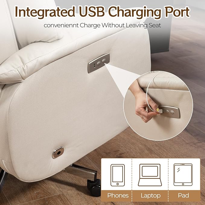 ECOTOUGE Electric Office Chair with USB Charging, Recliner Executive Office Chair with Footrest, Big and Tall High-Back Desk Chair, 400LBS Weight Capacity, Microfiber, Beige