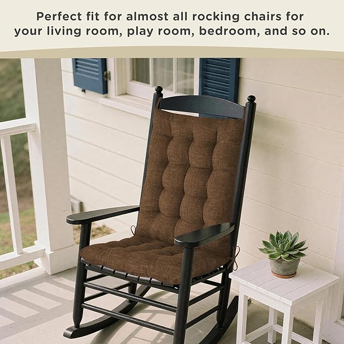 AddGrace Rocking Chair Cushions Indoor Tufted Cushions for Rocking Chairs with Ties Comfortable Textured Fabric Set of Seat & Back Cushion 21x17/17x17 (Brown)