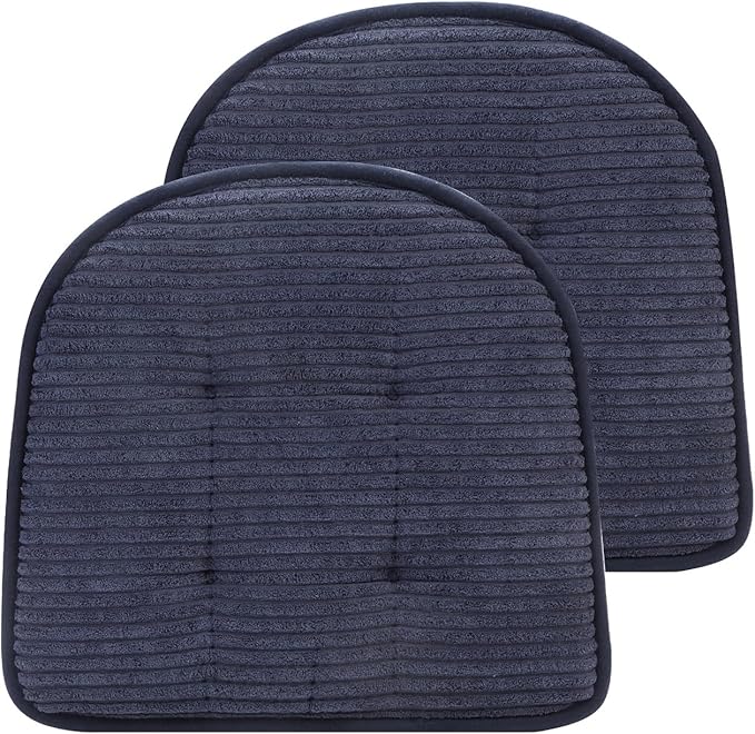 Memory Foam Chair Cushion, U-Shape 17" x 15" Tufted Non-Slip Back Seat Cushion for Dinning Room, Office, Kitchen, 2 Counts, Dark Blue