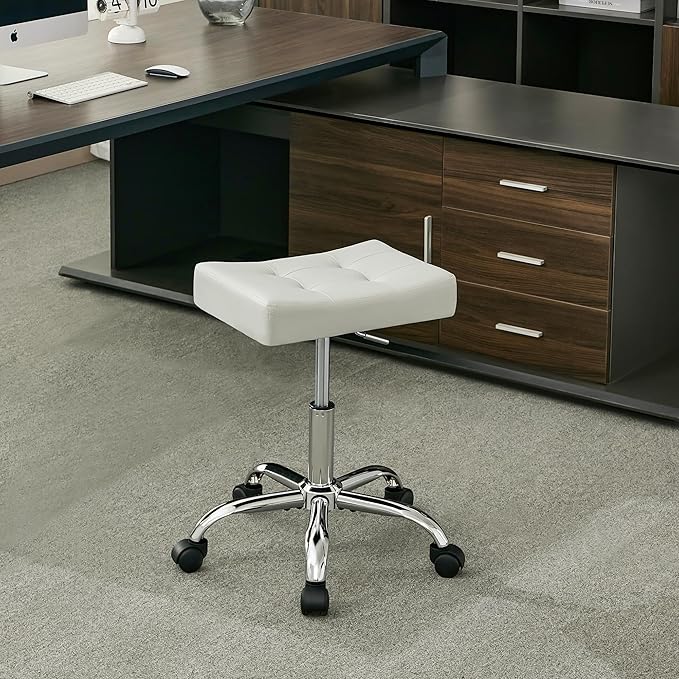 FIRAVOE Adjustable Drafting Stools 17-21 inch (Saddle Shaped Seat) (300lbs Capacity) Office Stool with Wheels (Gray)