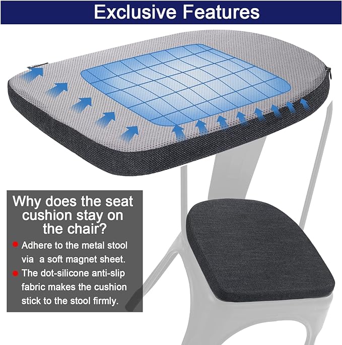 BUYUE Natural Linen 14x14 Magnetic Cushion for Metal Chair 1 Piece, Enhanced Anti-Slip Seat Pad for Dining Kitchen Café Stackable Chair (U-Shape, Black, 1 Count)