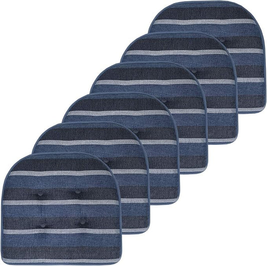 Sweet Home Collection Chair Cushion Memory Foam Pads Tufted Slip Non Skid Rubber Back U-Shaped 17" x 16" Seat Cover, 6 Count, Bradford Steel Blue (Pack of 2, 12 Count Total)