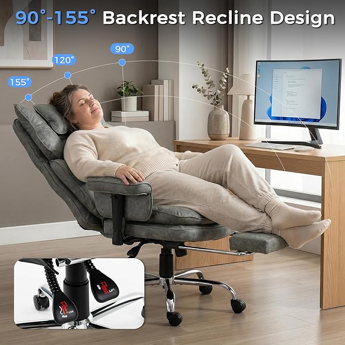 Big and Tall Massage Office Chair with Heat, Extra Wide Double-Layer Pocket Spring Cushion, High Back Reclining Gaming Chair with Adjustable Armrests & Footrest, Heavy Duty Ergonomic Chair, Gray