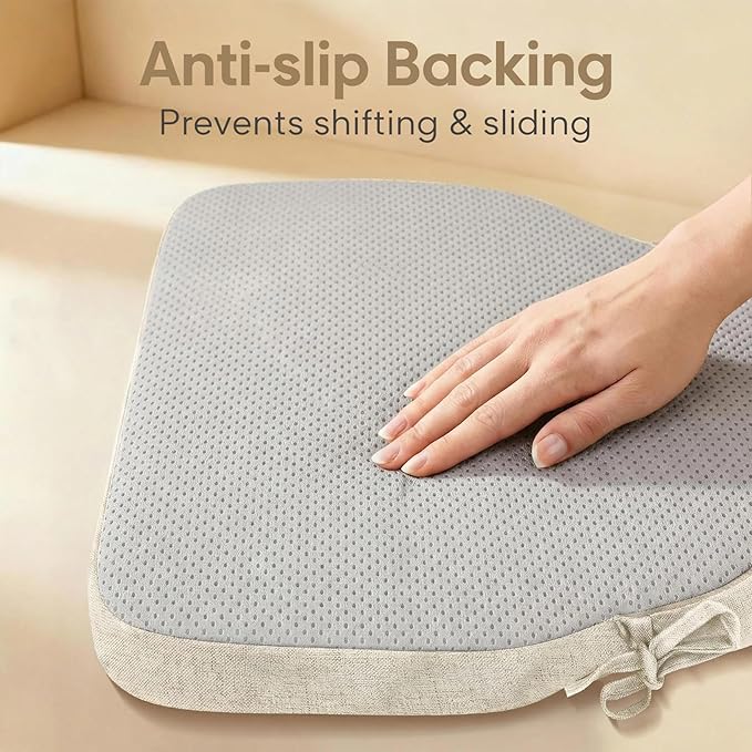 2 Pack Beige Winsor Chair Cushions with Ties, Dining Kitchen Chair Seat Pads Non Slip Removable Washable Cover 17"x16"