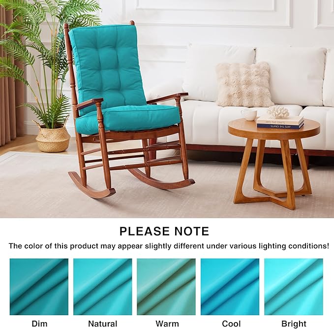 IPYNBAP Rocking Chair Cushion, Waterproof and Fade-Resistant Patio Chair Cushions, Tufted Chair Pads for Rocker Furniture, 18x18 Inch, Indoor/Outdoor Seat Cushions with Ties, Teal Blue