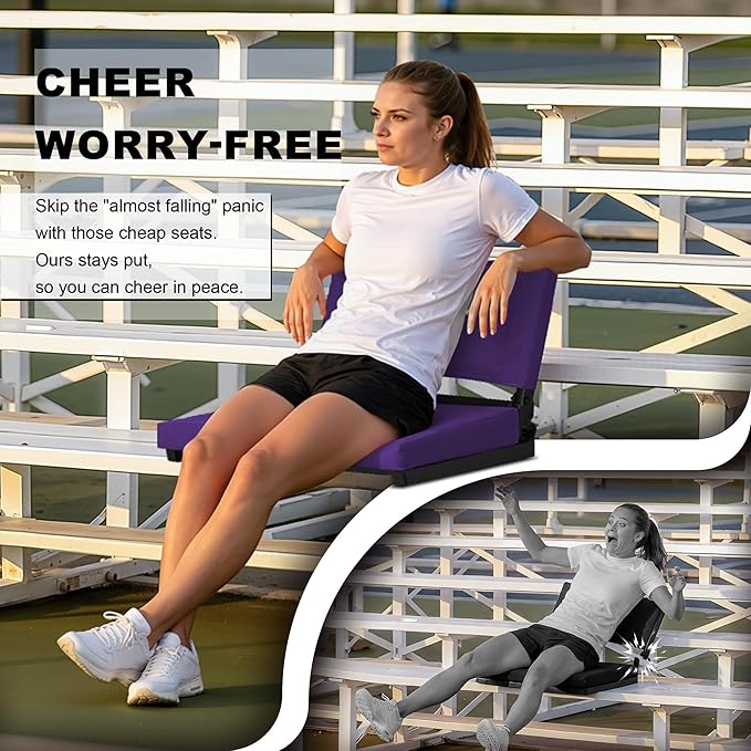 HABUTWAY Stadium Seats with Back Support and Thick Cushion Bleacher Seats with Backs and Cushion Wide, Stadium Chairs Include Shoulder Strap and Pocket, Perfect for Sports Events