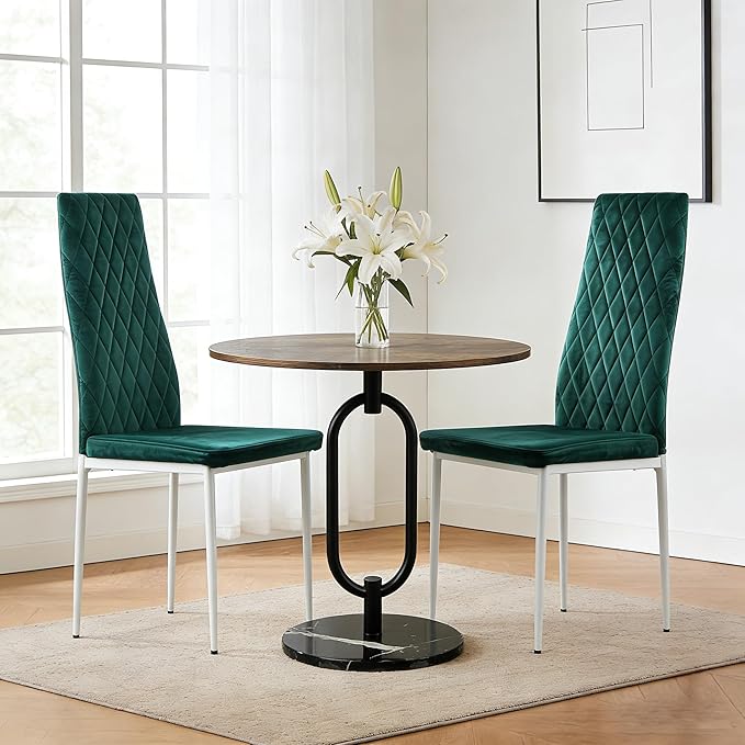 Lightdot Dining Chairs Set of 2, Moden Kitchen Table Chairs with Mental Legs and Padded Seat for Dining Room/Kitchen/Living Room/Restaurant, Green
