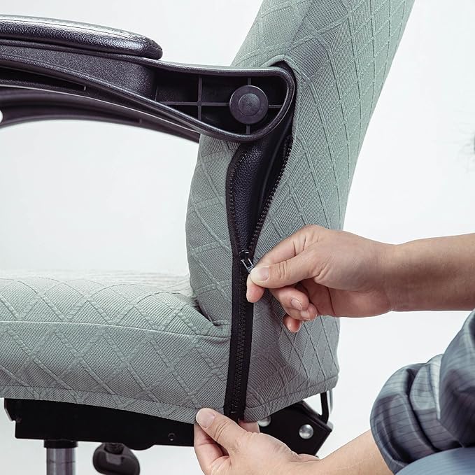 Melaluxe Office Chair Cover with Armrest Covers， Universal Stretch Desk Chair Cover, Computer Chair Slipcovers (Size: L) - Grayish Green