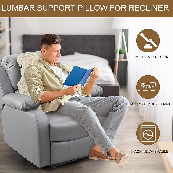 HOMBYS Sherpa Fleece Lumbar Support Pillow with Headrest, Foam Recliner Chair Cushion for Back Pain, Big High Back Support with Chair Headrest for Elderly (Beige)