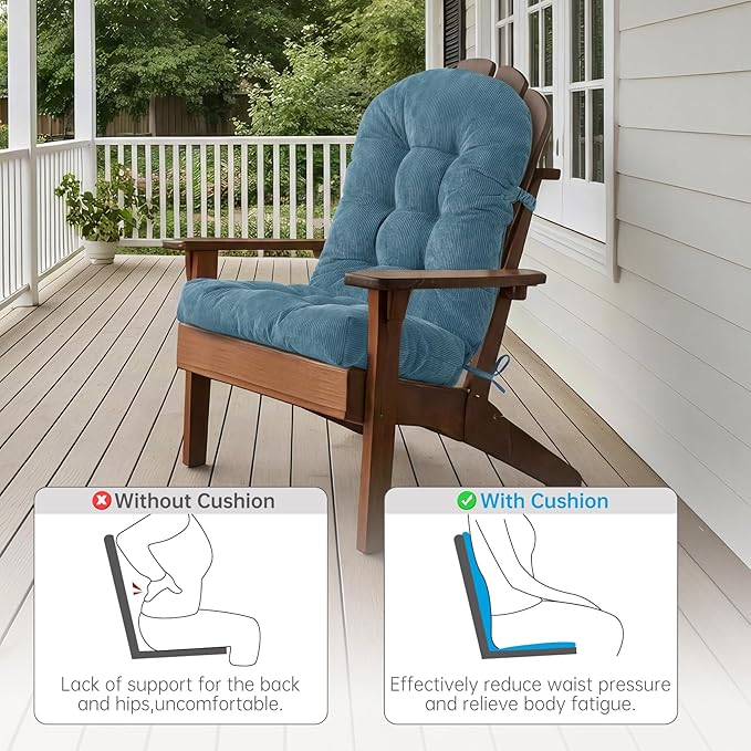 Rocking Chair Cushions Set - Non-Slip Adirondack Chair Cushions with Ties Indoor/Outdoor Rocking Chair Pad for Living Room, Bedroom, Balcony, Office