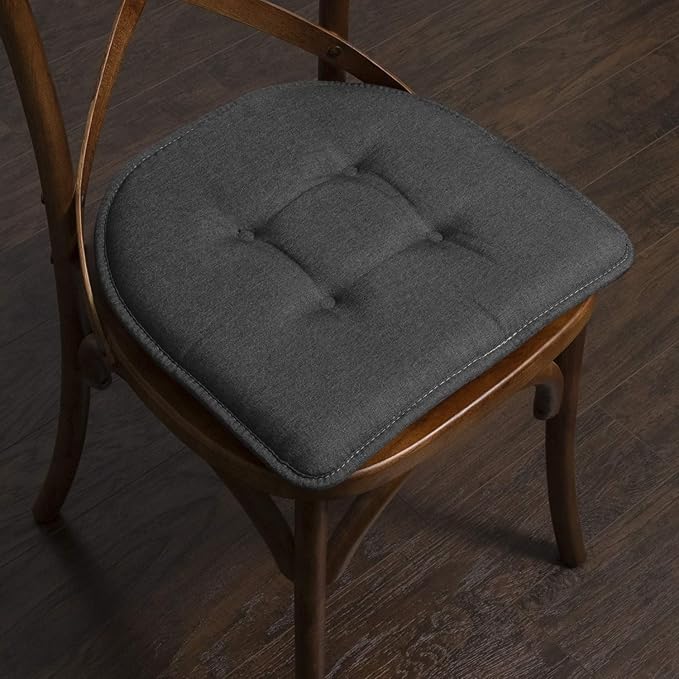 Sweet Home Collection Chair Cushion Memory Foam Pads Tufted Slip Non Skid Rubber Back U-Shaped 17" x 16" Seat Cover, 4 Pack, Charcoal Gray, (Pack of 3)