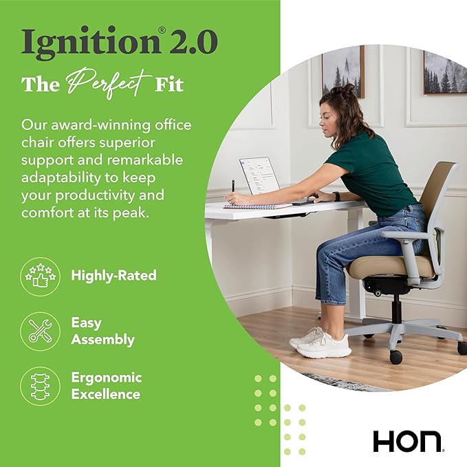 HON Ignition 2.0 Low Back Task Chair, Spectrum Mesh, Advanced Synchro-Tilt Control, Office Chair with Lumbar Support, Height and Width Adjustable Arms, Titanium Frame, Quicksand