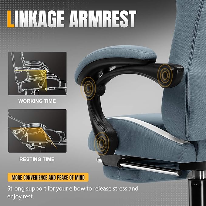GTPLAYER Gaming Chair with Foot Rest & Pocket Spring Cushion, Ergonomic High Back Computer Desk Chair with Headrest & Lumbar Support for Back Pain Relief, Breathable Fabric, Blue