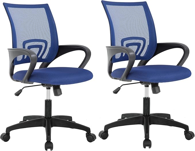 PayLessHere Home Office Chair - Adjustable Ergonomic Chair with Lumbar Support, Armrest, High Density Mesh, 360 Degree Swivel (Pack of 2, Blue)
