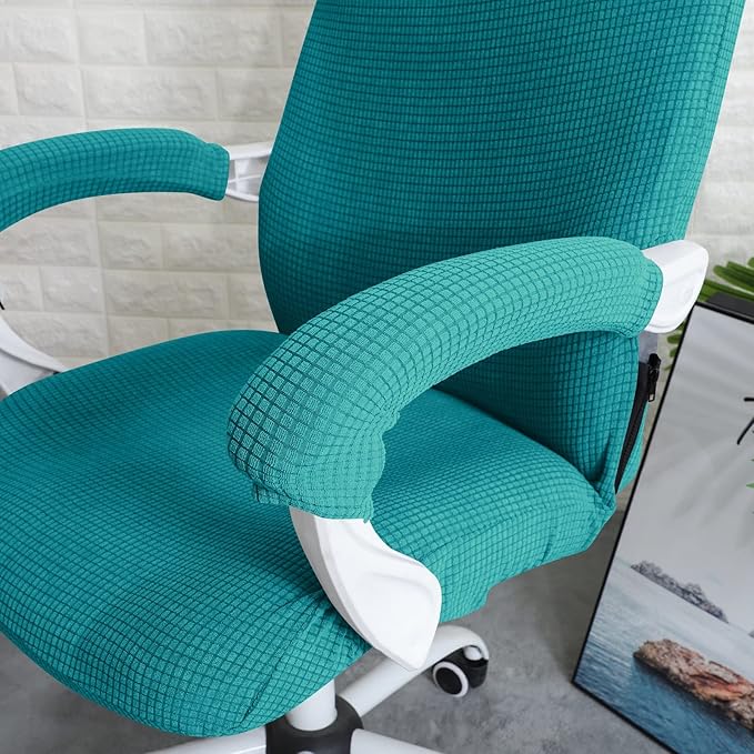 FORCHEER Office Chair Cover Water Repellent Jacquard Armrest Swivel Chair Slipcovers Removable Stretch Universal Computer Chair Cover L with Chair Arm Cover 2P-Teal