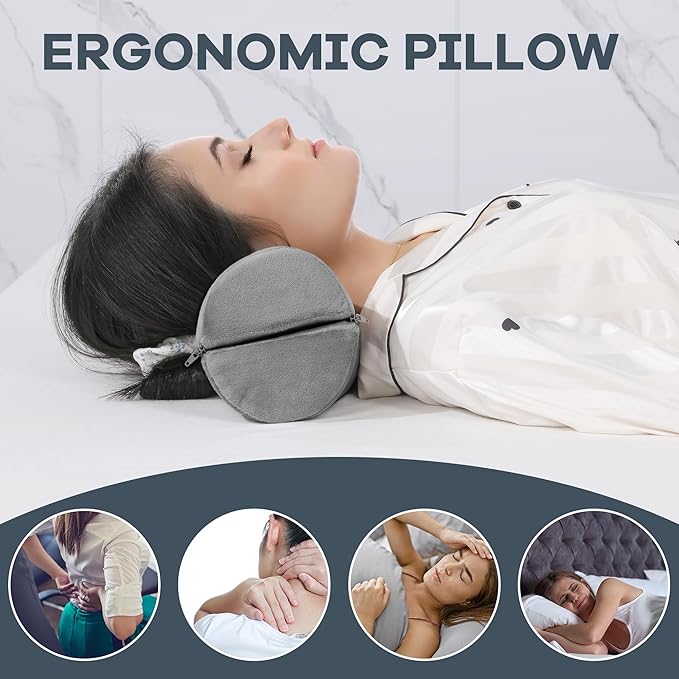 ROYALAY Neck Pillow for Sleeping Round Roll Pillow Including 2 Pack Half Moon Cervical Pillow, Foam Roll Pillow for Pain Reduce, Washable Bolster Pillow for Head Neck Back and Legs, Gray