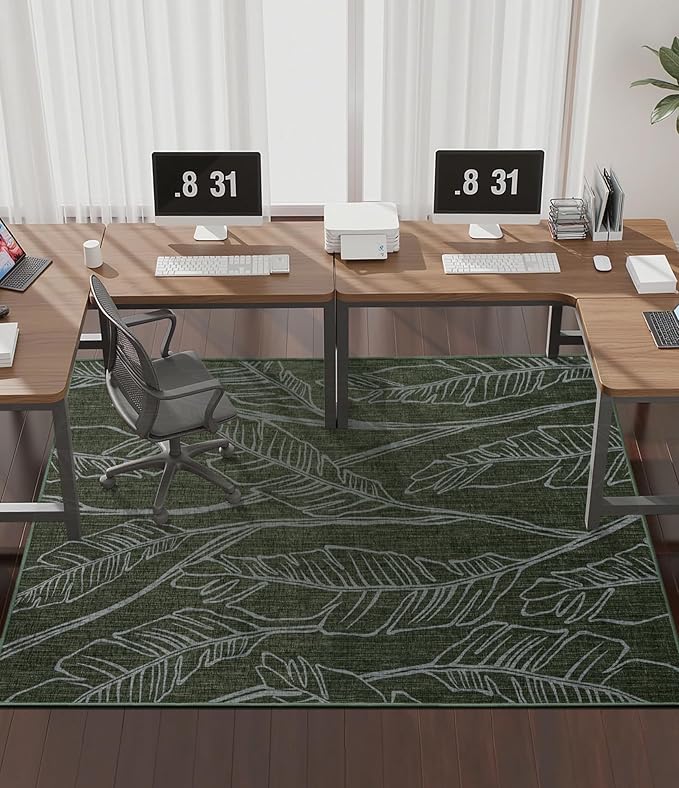 chakme Office Chair Mat for Hardwood Floor, 72"x48" Easy Glide Computer Desk Mat Protector for Rolling Chair Under Desk Rug Nonslip Backing, Machine Wash, (Dark Green Leaf)