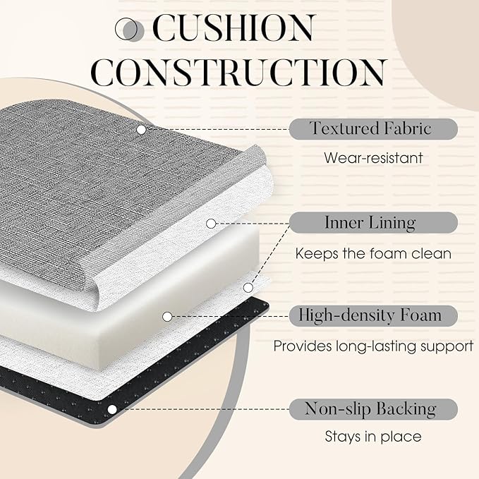 Basic Beyond Chair Cushions for Dining Chairs with Ties and Removable Cover, 2" Thick Seat Cushions for Kitchen Chairs, Set of 4, 17" x 16", Dark Grey