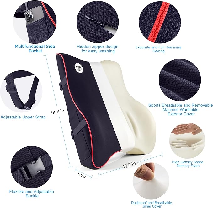 Lumbar Support Pillow,Memory Foam Back Support for Office Chair,Computer Chair,Car Seat,Recliner and Couch with Breathable 3D Mesh Cover,Ergonomic Design Orthopedic Backrest for Back Pain Relief