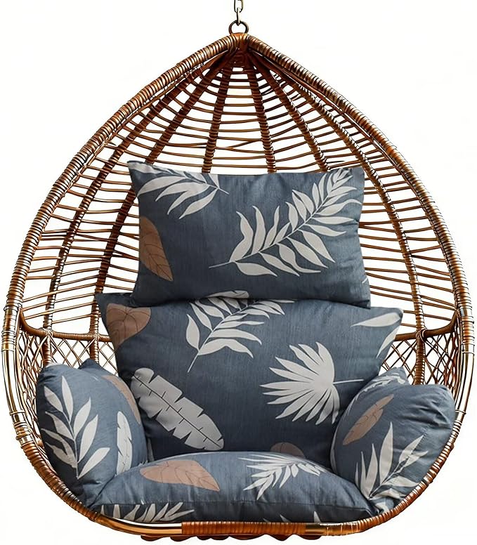 Printed Egg Chair Cushion Hanging Basket Hammock Seat Cushion Thick Soft Swing Chair Pad with Headrest for Patio Furniture Blue Grey