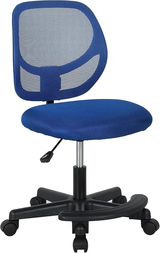 Amazon Basics Kids Adjustable Height Mesh Low-Back Swivel Desk Chair with Footrest, Rolling Study Chair, Armless, Blue