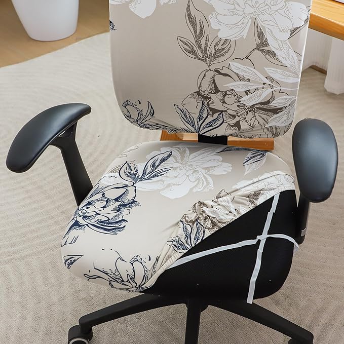 FORCHEER Stretch Split Office Chair Covers Two Pieces Floral Separated Desk Chair Slipcover Washable -Summer Floral