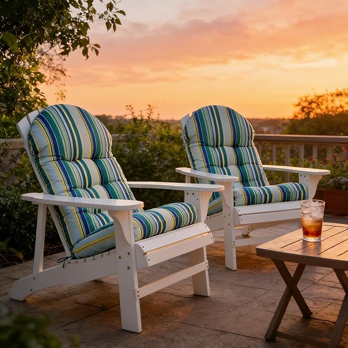 Enipate Weather Resistant Adirondack Chair Cushions Set of 2, High Back Rocking Chair Cushion, Indoor Outdoor Patio Tufted Thicken Lounge Cushion Seat Pads