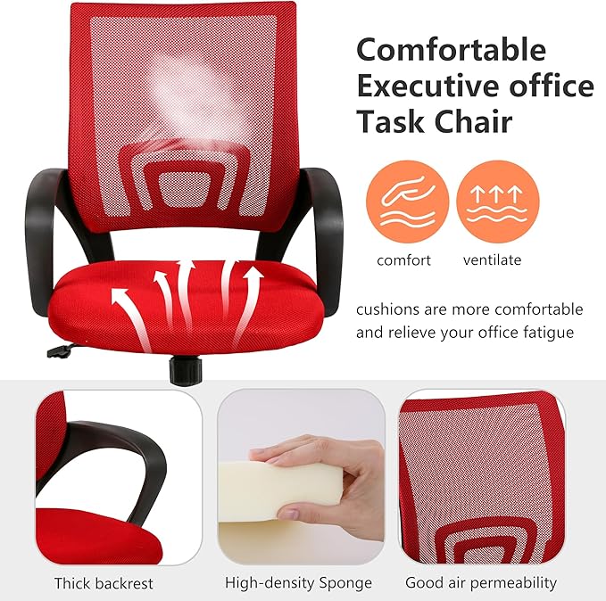 PayLessHere Home Office Desk Computer Chair - Adjustable Ergonomic With Lumbar Support, Armrest, High Density Mesh, 360 Degree Swivel for Adults (Pack of 2, Red)