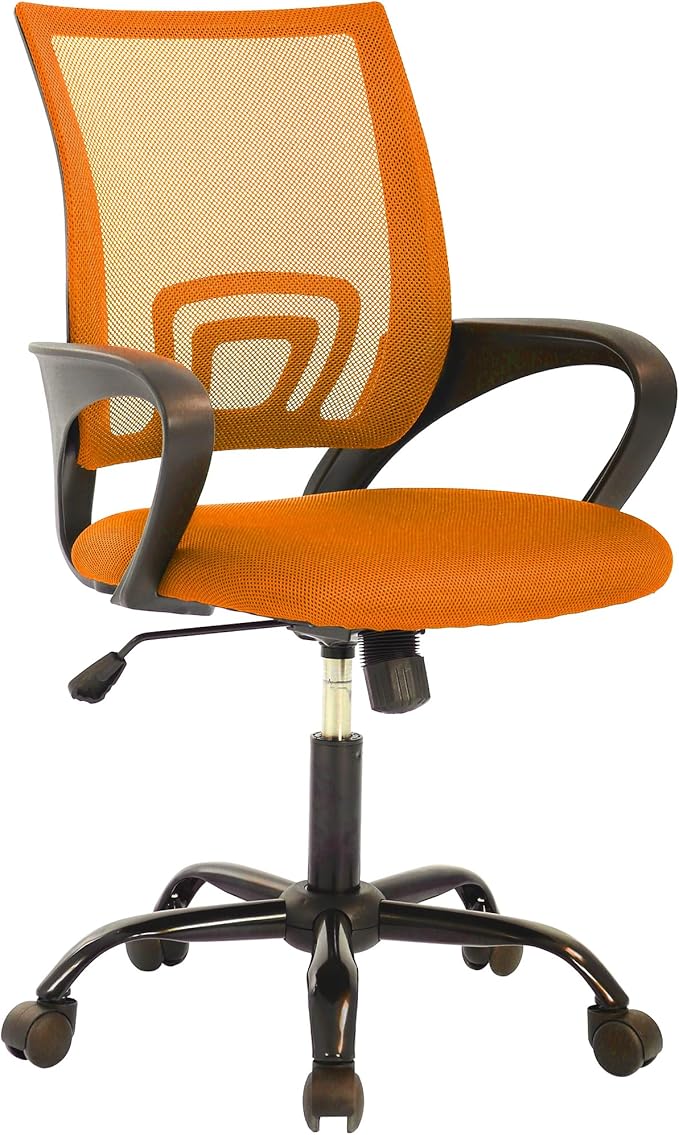 Professional Office Chair with Lumbar Support - Breathable Mesh Back, Adjustable Height, Heavy-Duty 250lbs Weight Limit, Metal Base, Orange