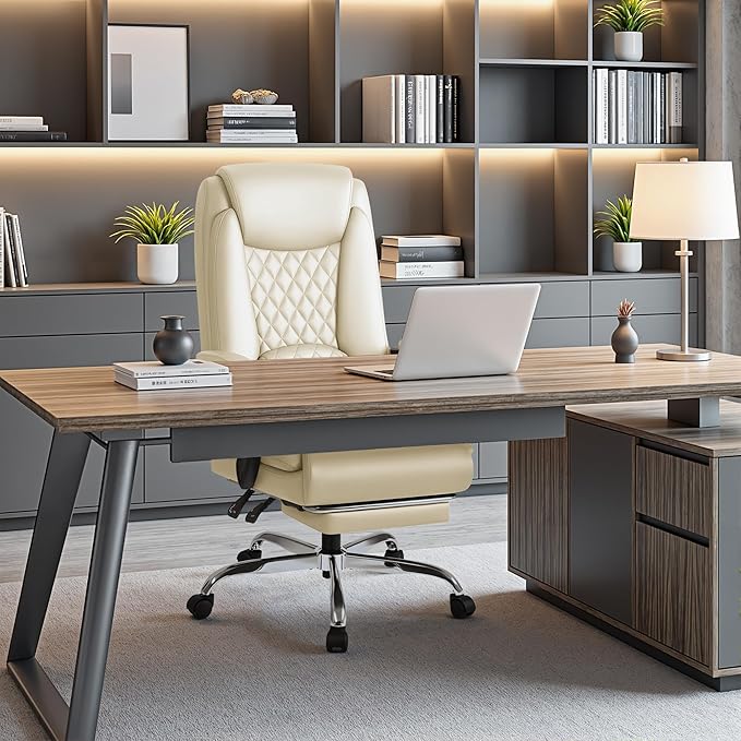 Homall Executive Home Office Chair with Lumbar Support,400lbs Adjustable Ergonomic High Back Office Chair Reclining Managerial Chair for Home Office (Beige)