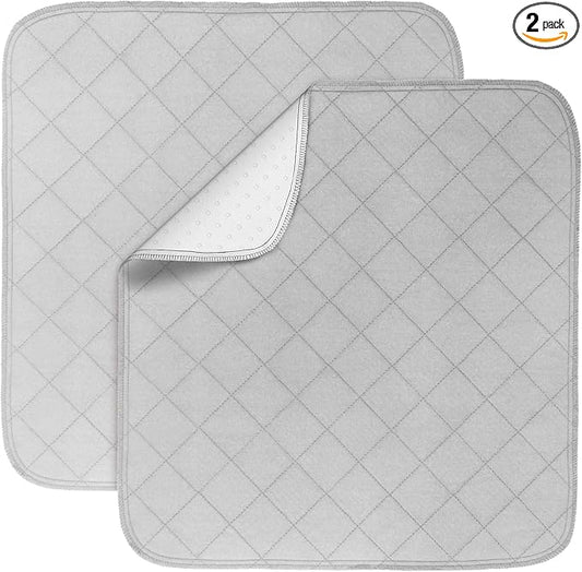 Waterproof Chair Pads for Incontinence 22" x 21", 2 Pack Non Slip Absorbent Wheelchair Reusable Seat Protector, Washable Seat Covers for Chairs, Gray