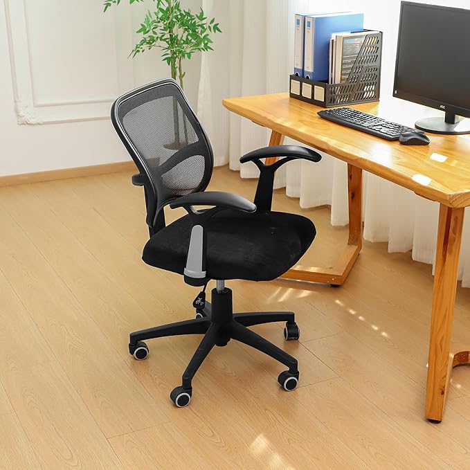FORCHEER Office Chair Replacement Seat Cover Black Stretch Velvet Deak Chair Seat Cushion Cover 20x20inch 1 Piece Washable