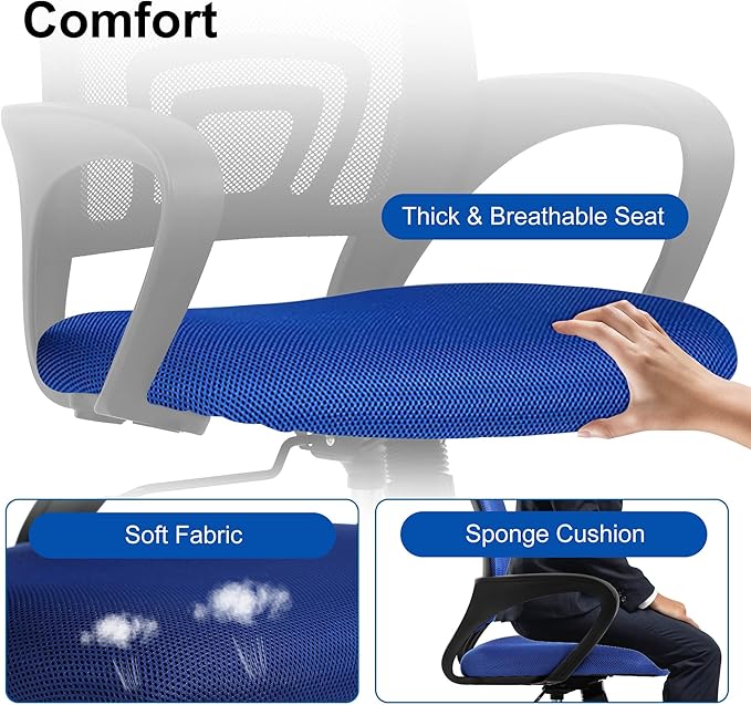 Computer Desk Chair,Work Chairs for Home Office,Ergonomic Office Chair with Lumbar Support,Mesh Office Chair with Arm and Wide Comfortable Seat,Adjustable Rolling Office Chair,Blue