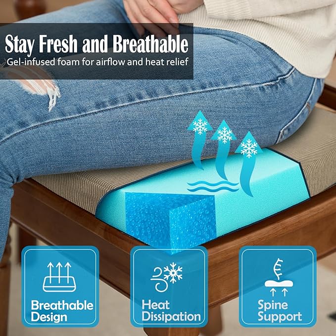 2'' Thick High-Density Foam Indoor Chair Cushions | Dining Chair Pads with Ties, Removable Washable Cover, Kitchen Chair Cushions 17"x16",Khaki 2 Pack