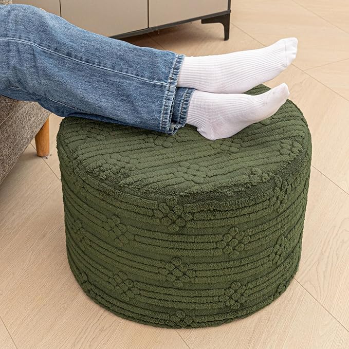 Asuprui Pouf Ottoman Foot Rest – Plush Round All-in-one Foam Stool for Cozy Lounging, Floor Pouf & Chic Decor (Forest Green)