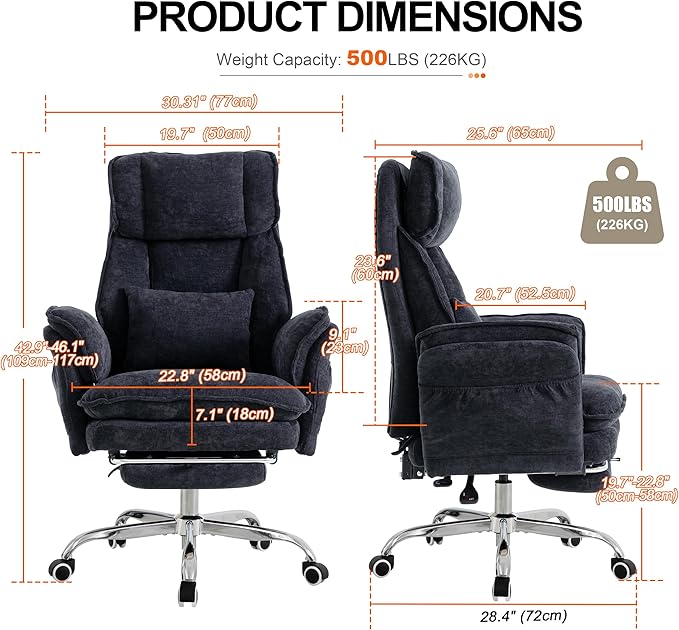 Okeysen Office Chair with Flip Armrests, Big and Tall Office Chair with Foot Rest & Lumbar Pillow, Wide Reclining Desk Chair for Cross Legged Sitting & Pets, Executive Ergonomic Computer Gaming Chair