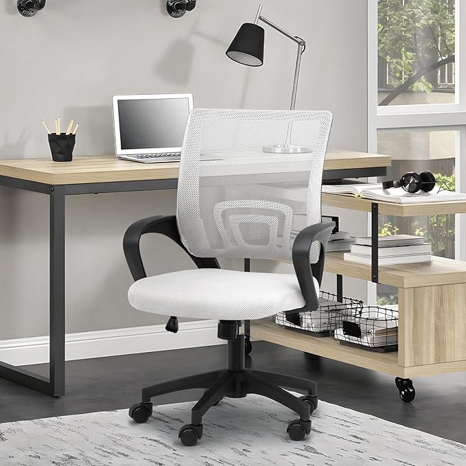 MoNiBloom Mesh Office Chair, Ergonomic Computer Chair for Adults, Rolling Swivel Mid-Back Desk Chair with Lumbar Support, Comfy Armrest for Home Office, Gaming, White 10 Pack