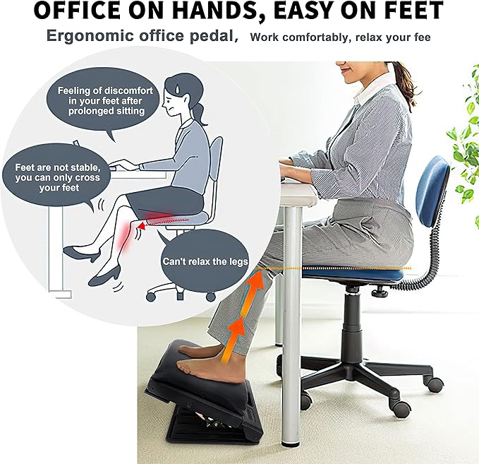 Adjustable Footrest Can Be Adjusted in Multiple Angles and States, Cushion is Detachable, Suitable for Use in Multiple Scenarios Such As Office(Black)
