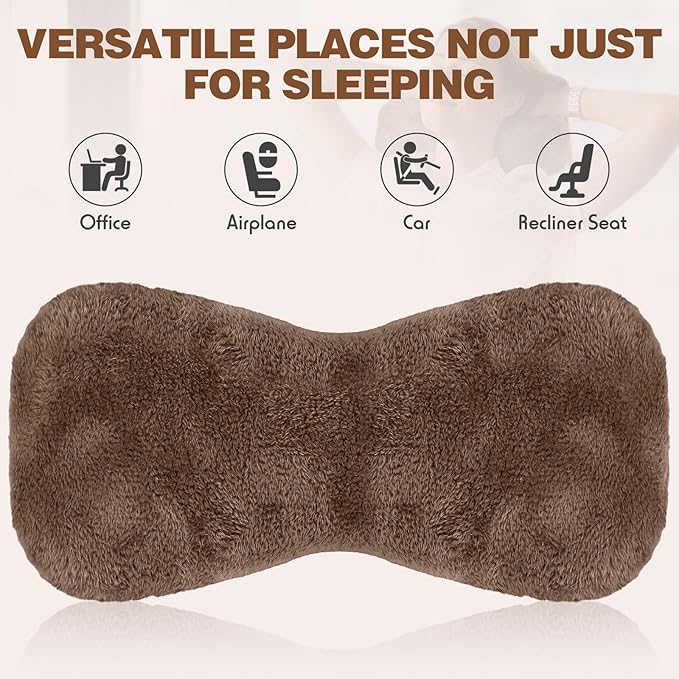 Colingmill 1 Pc Neck Pillow for Recliner Headrest Pillow Bone Shaped Chair Plush with Adjustable Strap Neck Support and Pain Relief Curve Head Cushion for Car Travel Airplane (Brown)