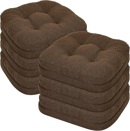 baibu Set of 6 Dining Chair Cushions, Dual-Layer Patent Design Memory Foam Kitchen Chair Cushions, Non-Slip Seat Pads with Ties, 16.5 x 16.5 x 3.5in, 6 Pack, Dark Brown