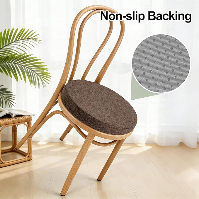 Tromlycs 14 Inch Round Bar Stool Cushion Non-Slip Foam Seat Pad Removable Cover for Circle Chairs (14x14 Inches, Brown)