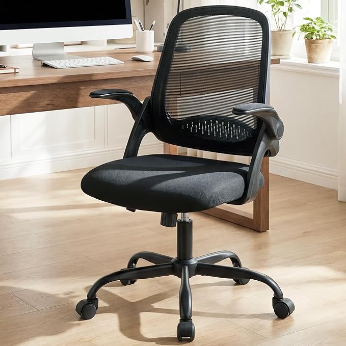 NEO CHAIR Office Chair Gaming Desk Computer Mesh Ergonomic Chair with Flip-up Arms Comfy Lumbar Support Adjustable Height Rolling Wheels Chair for Home Office (All Black)