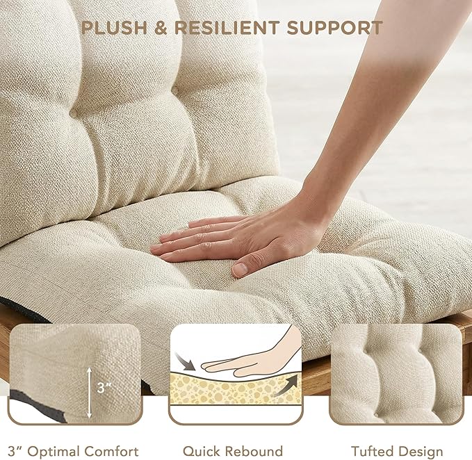 Codi Rocking Chair Cushions Indoor, Water Resistant Glider Rocker Replacement Cushion Set for Patio Porch Garden - Fits Most Standard Rockers, Beige 2PK
