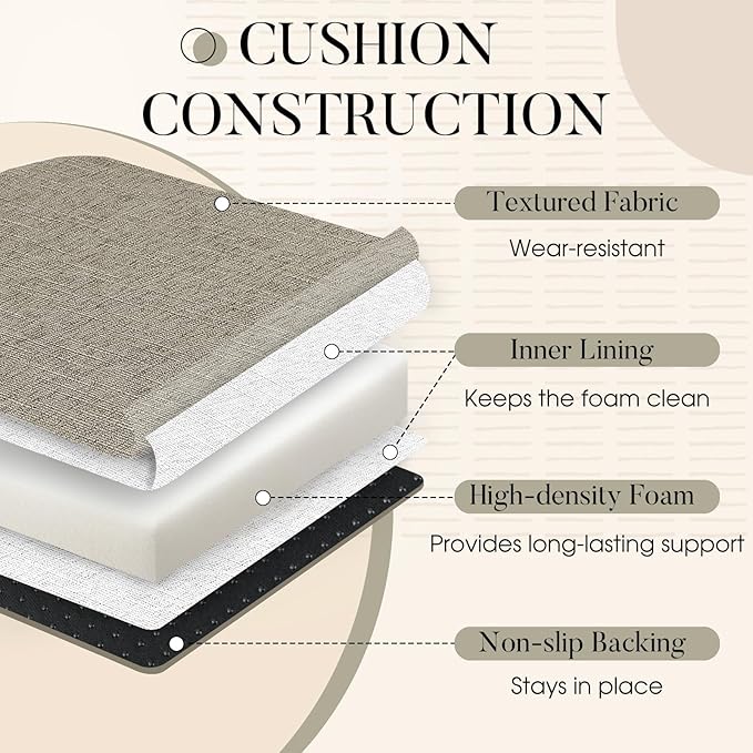 Basic Beyond Chair Cushions for Dining Chairs with Ties and Removable Cover, 2" Thick Seat Cushions for Kitchen Chairs, Set of 4, 17" x 16", Khaki