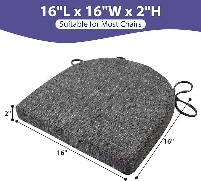 IPYNBAP Chair Cushions for Dining Chairs, Kitchen Chair Cushions, 16'' x 16'' x 2'', Non Slip Indoor Seat Cushions, Chair Pads for Dining Chairs with Ties & Removable Cover, Set of 4, Dark Grey